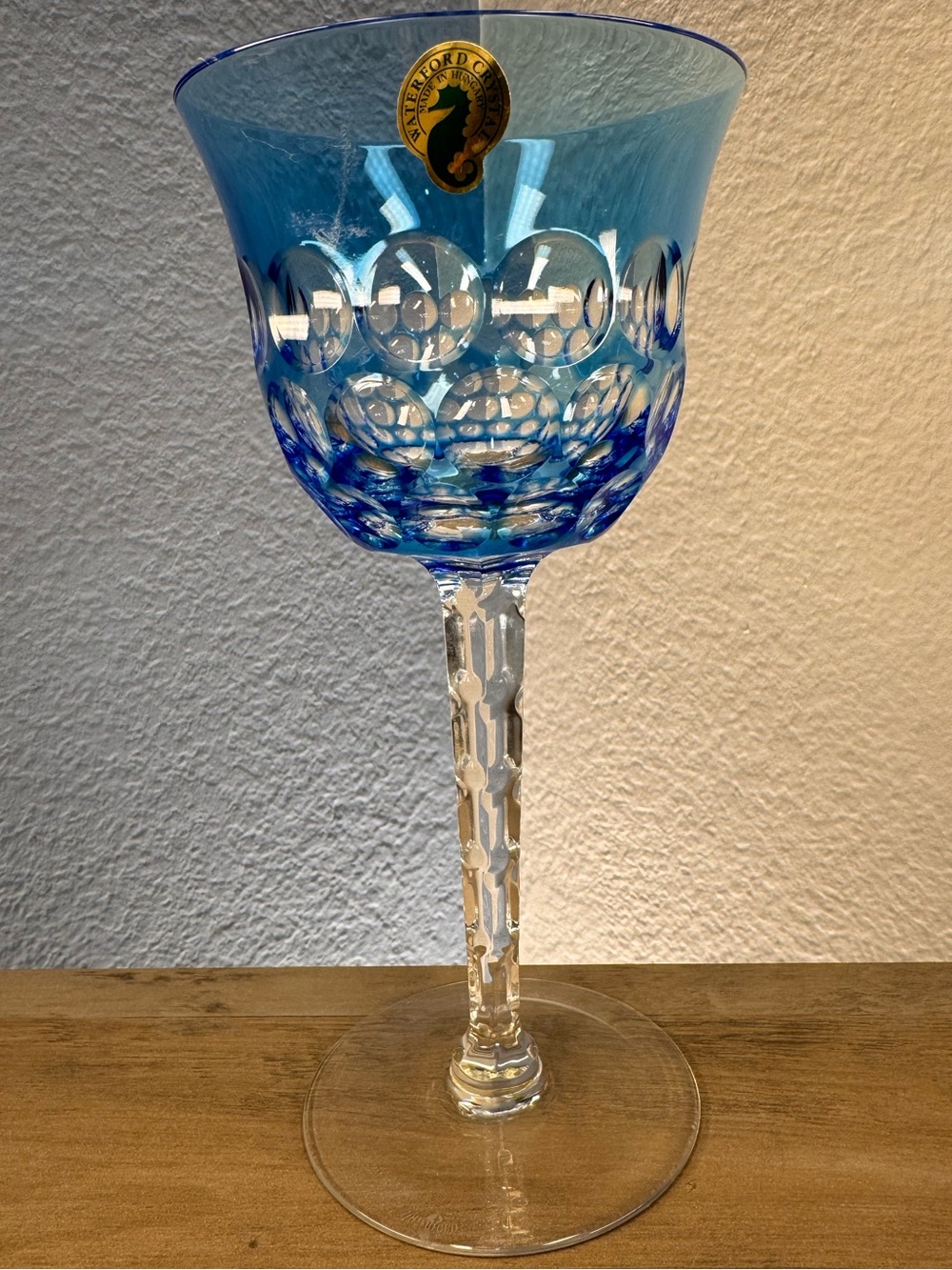 Waterford Blue Cased Crystal Wine Goblet Seahorse Mark Rare Discontinued